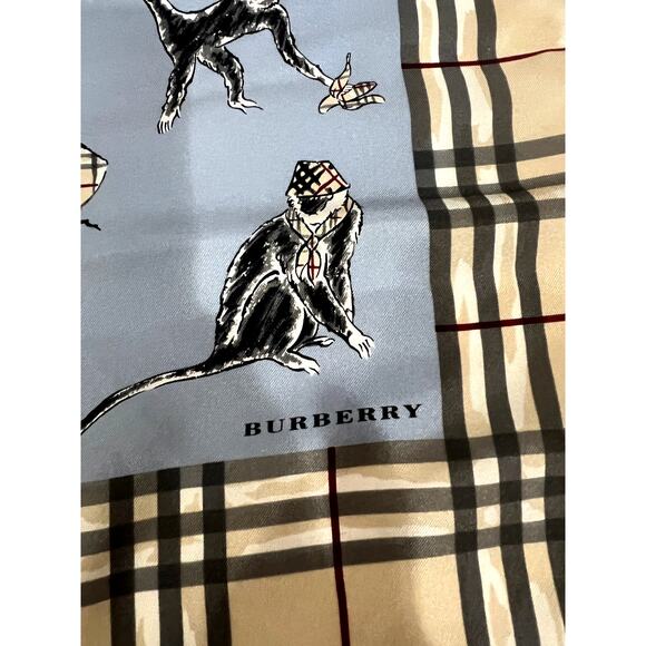 Burberry Silk Monkey House Check Pattern Scarf size 18x18 - Picture 3 of 5